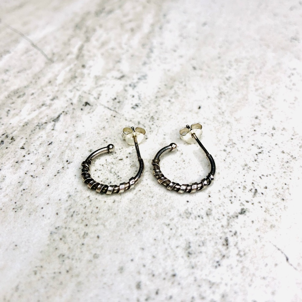 925 Sterling Silver Bali Half Hoop Stud Earrings